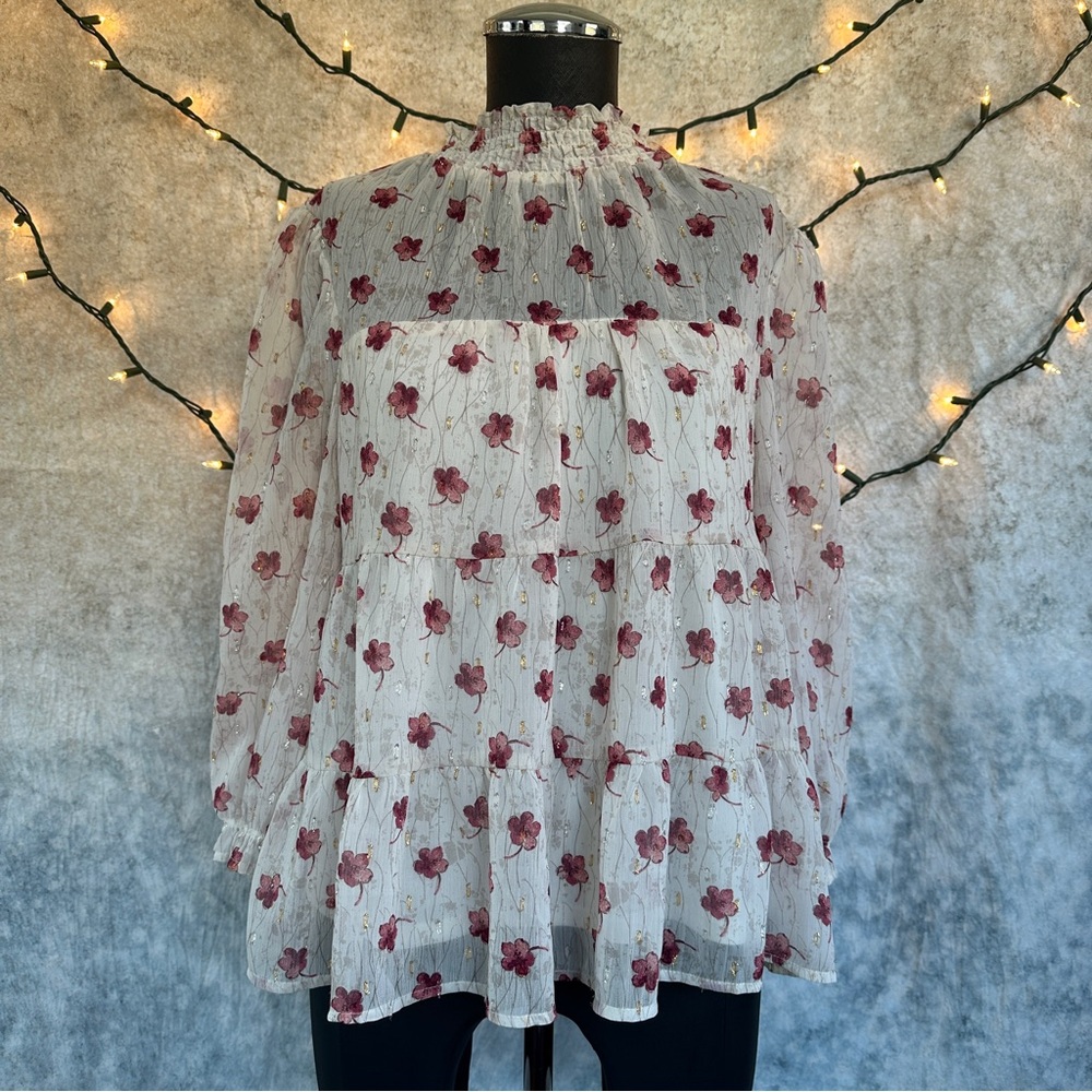 Monteau ruffled Floral Sheer Blouse